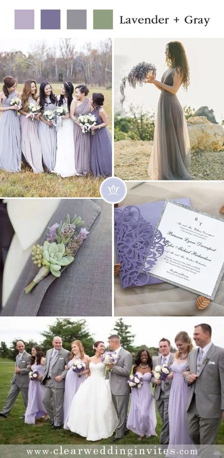 7 Intimate Garden Wedding Color Palettes to Steal – Clear Wedding Invites Wedding Colors Lavender, Wedding Garden Theme, Most Popular Wedding Colors, Lavender Wedding Colors, Light Gray Wedding, Travis Wedding, Grey Wedding Theme, Heather Wedding, Wildflower Wedding Theme