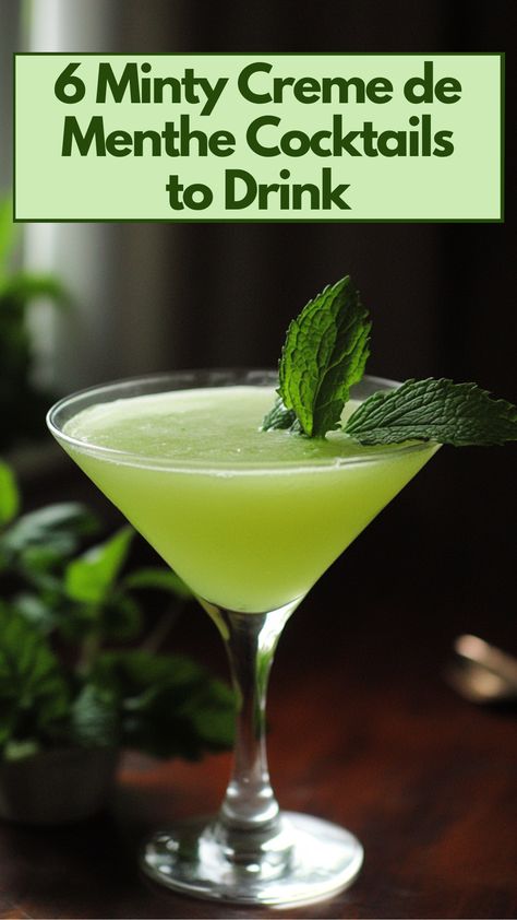 A glass of refreshing minty crème de menthe cocktail garnished with fresh mint leaves, perfect for sipping on a special occasion or a relaxing evening. Creme De Menthe Christmas Drinks, Creme De Menthe Drinks, Cocktails Using Vodka, Mint Cocktails, Cocktails To Try, Peppermint Hot Chocolate, Mint Ice Cream, Chocolate Liqueur, Chocolate Chip Ice Cream