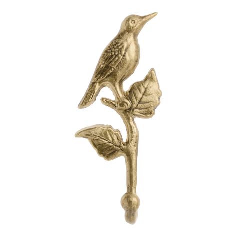 Antique Gold Metal Bird on Leaf Wall Hook - World Market Bird Room, Brass Birds, Living Room Redesign, Leaf Wall, Door Pull Handles, Metal Birds, Fantasy House, World Market, Floral Wall