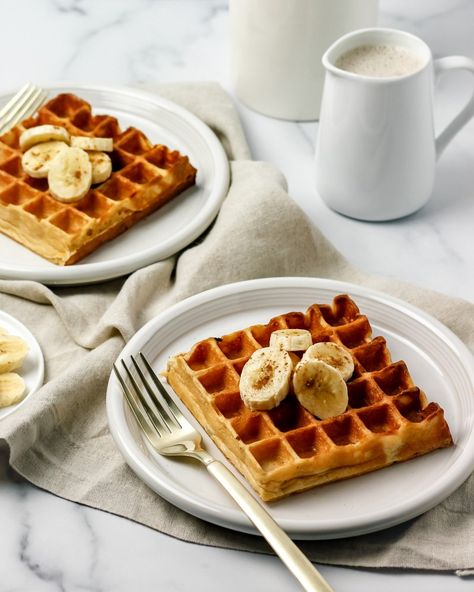 Greek Yogurt Banana Blender Waffles Greek Yogurt Waffles, Yogurt Waffles, Blender Waffles, Greek Yogurt Eggs, Yogurt Banana, Pecan Cinnamon Rolls, Easy Waffle Recipe, Banana Waffles, Waffle Ingredients