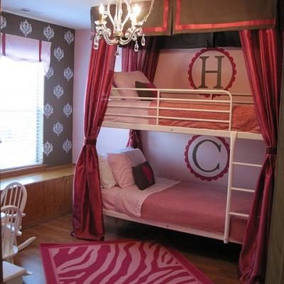 How to Add Style to a Bunkbed {bunkbeds}  You simply must see the before and after of this project! Learn how to transform simple metal bunk beds into something chic and gorgeous using fabric! Bunk Bed Designs, Shared Room, Kids Bunk Beds, Big Girl Rooms, Bunk Bed, Kids' Room, My New Room, Kid Beds, New Room