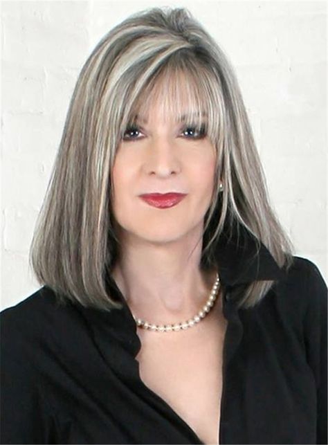 Mid-length Straight Capless White 14 Inches Synthetic Hair Bob Wig With Bangs Grey Hair Styles, Beautiful Gray Hair, Going Grey, Silver Hair Color, Long Gray Hair, Gray Hair Highlights, Jaclyn Smith, Grey Hair Color, Going Gray