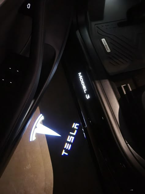 Tesla Led Lights, Tesla Interior Accessories, Tesla Night Drive, Black Tesla Aesthetic, Tesla Manifestation, Tesla Decor, Tesla Aesthetic Girl, Tesla Model 3 Aesthetic, Tesla Wrapped