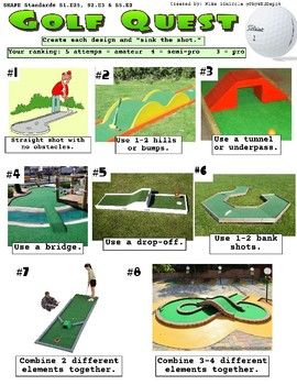 Here's a self-guided (self-paced) mini-golf course building skills progression that students work autonomously on (with or without partners), giving them ownership over their own learning, and a purpose! There are 8 skills to work on!PLEASE NOTE: This requires some specific equipment for students to... Diy Mini Golf Course Ideas, Putt Putt Golf Diy Ideas, Putt Putt Course, Target Games, Outdoor Mini Golf, Golf Putt, Minature Golf, Giant Yard Games, Mini Golf Games