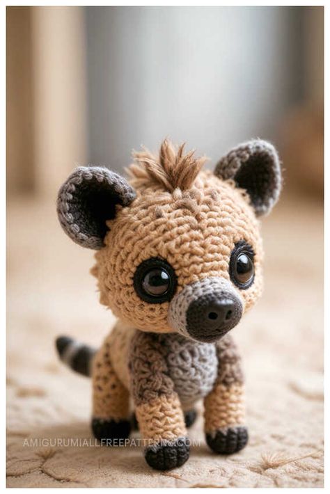 Hyena Crochet Pattern Free, Crochet Hyena, Baby Hyena, Yarn Craft, Amigurumi Ideas, Amigurumi Elephant, Crochet Amigurumi Free, Free Amigurumi Patterns, Miniature Animals