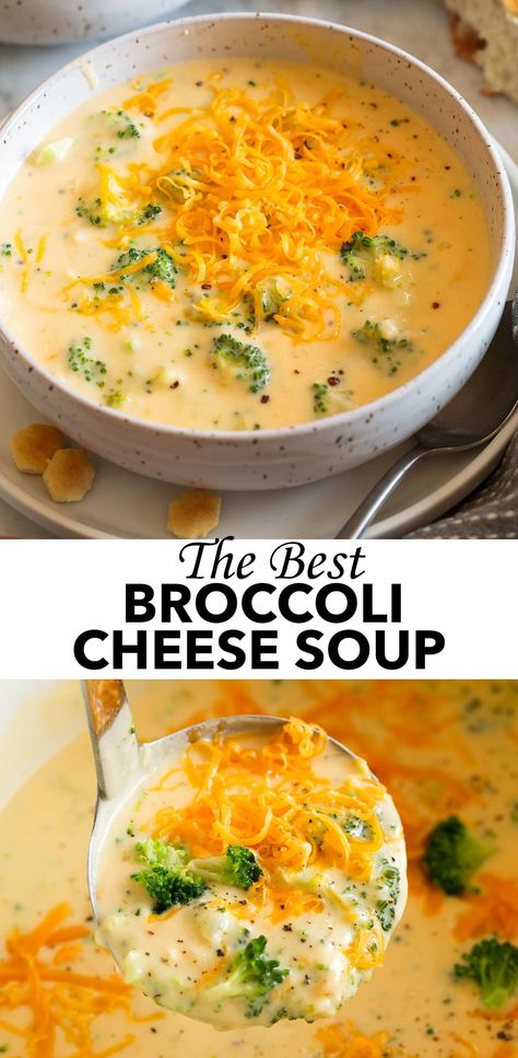 Broccoli Cheese Soup - It's perfectly cheesy, rich, creamy and hearty, and it has plenty of fresh broccoli! An easy recipe and always sure to satisfy! #broccolicheese] #soup #recipe #fall #broccoli #cheddar Best Broccoli Cheese Soup, Broccoli Cheese Soup Recipe, Cheesy Broccoli Soup, Broccoli Cheddar Soup Recipe, Cheese Soup Recipe, Broccoli Cheese Soup Recipes, Cheese Soup Recipes, Broccoli Soup Recipes, Homemade Soup Recipe