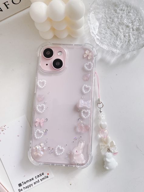 Cute Bunny Phone Cases, Back Case Ideas, Cute Pink Iphone Cases, Iphone 15 Cute Cases, I Phone 11 Cases, Charm Phone Cases, Iphone 13 Aesthetic Case, Pink Phone Cases Aesthetic, Iphone 15 Phone Case