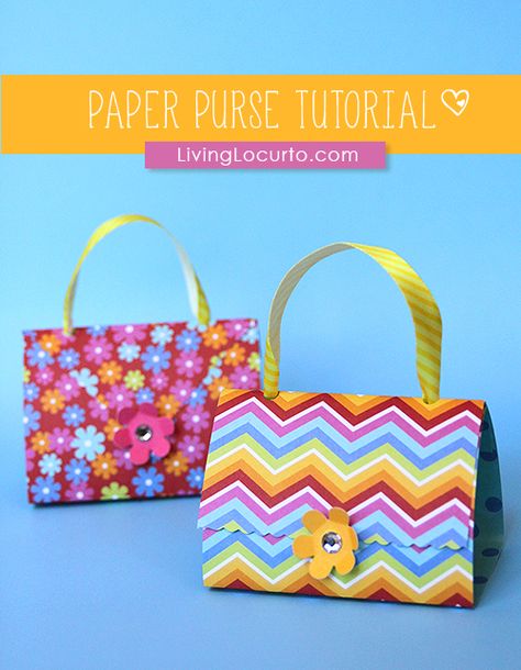 Purse Party Favors - Paper Craft Tutorial | Living Locurto - Free Party Printables, Crafts & Recipes Diy Paper Purses, Paper Purses, Easy Party Favor, Diy Paper Bag, Paper Purse, Purse Crafts, Purse Tutorial, Paper Craft Tutorials, Envelope Punch Board