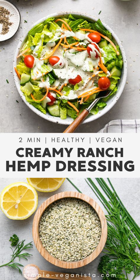 Hemp Seed Dressing, Hemp Dressing, Simple Veganista, Vegan Dressings, Dressings Recipes, Vegan Sauce Recipes, Dairy Free Appetizers, Healthy Dressing, Green Salads