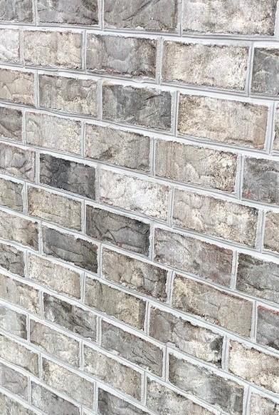 Evelyn Bay Triangle Brick, White Brick Grey Stone Exterior, Triangle Brick Colors, Evelyn Bay Brick, Light Gray Brick House Exterior, Gray Brick House Exterior, Grey Brick House Exterior, White Wash Brick Exterior, Triangle Brick