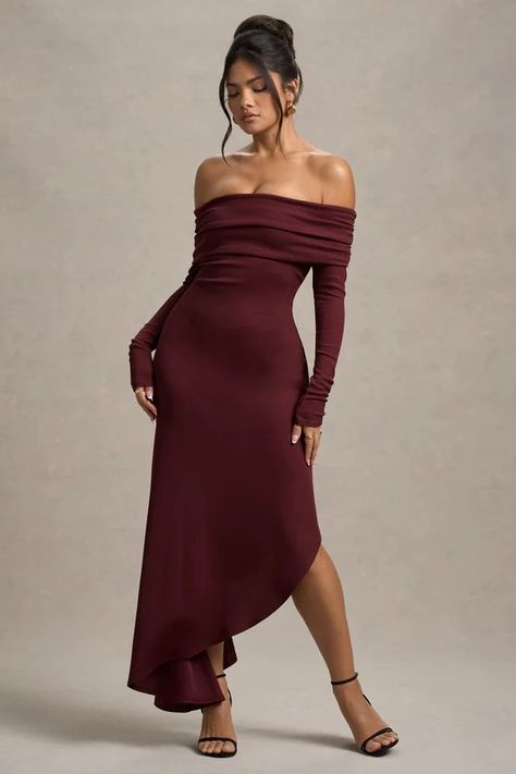 New In Dresses Women's Midi, Mini & Maxi Dresses – Club L London - USA Asymmetrical Long Sleeve Dress, Simple Dress For Wedding Guest, Bday Dresses, Bday Dress, Classy Dresses, Club L London, Bardot Neckline, Asymmetric Skirt, Black Dress Prom