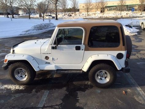 Two Door White Jeep Wrangler with Tan Soft Top Idk Cars, Tan Jeep Wrangler, Two Door Jeep, Soft Top Jeep, Jeep Sahara Unlimited, Tan Jeep, Jeep Wrangler Tops, Jeep Wrangler Soft Top, Green Jeep Wrangler