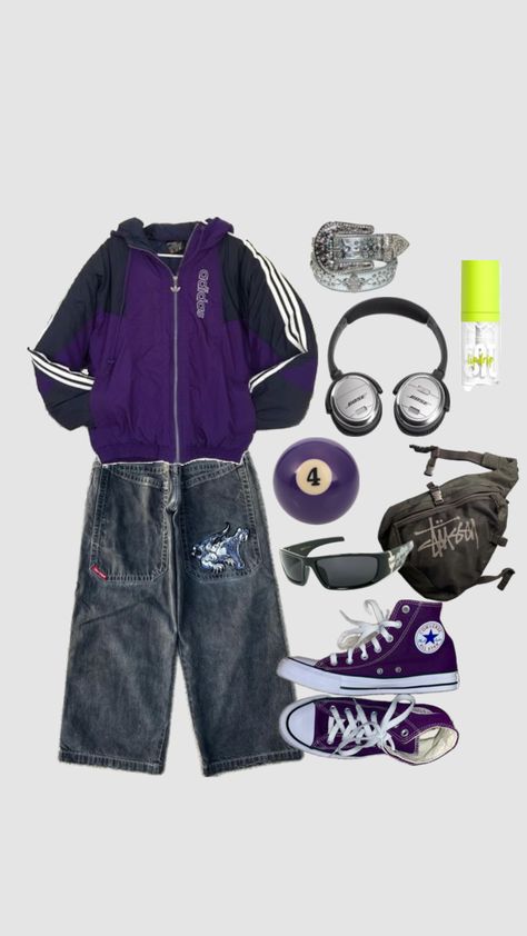 Billie Eilish Outfits, Baggy Outfit Ideas, Street Style Outfits Casual, Purple Streetwear, Fashion Purple, Purple Outfit, 2000s Fashion Trends, Slay Outfits, Concept Clothing