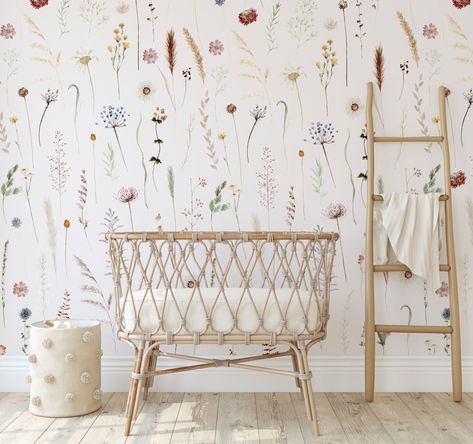 Painted Wildflower Pressed Meadow Flowers Peel and Stick or Traditional Wallpaper Wall Mural Blush Nursery Neutral - Etsy UK Flower Mural Nursery, Wildflower Nursery Wallpaper, Wildflower Nursery Decor, Wildflower Nursery Theme, Wildflower Wallpaper, Baby Nursery Wallpaper, Wildflower Nursery, Floral Wallpaper Nursery, Blush Nursery