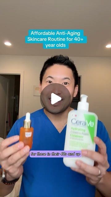 Dr. Daniel Sugai, MD, FAAD on Instagram: "For my friends in their 40s! More #skincareroutines to come for other age groups!   These products may not seem like the most affordable with price hikes but at least these products can last you several months 👍  Morning ☀️  1️⃣cleanse face (CeraVe Cream-to-Foam) 2️⃣apply 4-5 drops of Vit c to your face and neck (Roc Revive+Glow) 🍊  3️⃣get 3-4 drops of HA serum over your vitamin C serum (L’Oréal Revitalift) 💧  4️⃣finish off routine w/a moisturizer +SPF (Olay Regenerist SPF30)😎  Evening 🌙  1️⃣cleanse face (LRP Toleriane Hydrating) 🚿  2️⃣get a pea sized amount of retinol to your entire face (Neutrogena pro+, RoC)🤩 3️⃣finish off with a peptide moisturizer (Naturium) lotion  Hope this helps! 😎🤙  #antiagingskincare #retinol #vitamincserum #wrin Skin Care In Your 40s Faces, Best Face Moisturizer Anti Aging, Best Daily Moisturizer Face, Best Serum For Face, Peptide Moisturizer, Cleanse Face, Anti Aging Skincare Routine, Diy Beauty Treatments, Face Skin Care Routine