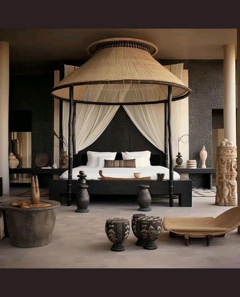 aesthetic, unique design, bedroom design, canopy bed, interior design, home decor, interior design ideas African Resort, African Bedroom, African Interior Design, African Architecture, African House, African Interior, African Home Decor, Canopy Bed, Dream House Decor