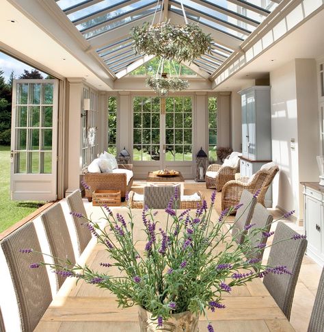 Bringing The Outdoors In, Orangery Decor Ideas, Orangery Interior Ideas, Orangery Dining Room Extension, Orangery Extension Interiors, Cottage Orangery Extension, Georgian Conservatory Ideas, Georgian Bifold Doors, Georgian Extension