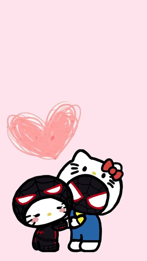 Spider man + hello kitty Hello Kitty And Spider Man Matching Pfp, Hello Kitty And Miles Morales, Matching Wallpaper Hello Kitty Spiderman, Hello Kitty Spider-man, Hello Kitty N Spiderman, Hello Kitty And Spider Man Wallpaper, Hello Kitty Kissing Spiderman, Hello Kitty Couple Wallpaper, Hello Kitty Spiderman Wallpaper