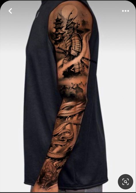 Samurai Tattoo Outer Forearm, Fantasy Full Sleeve Tattoo, Dragon And Samurai Tattoo Sleeve, Japan Samurai Tattoo Warriors, Japan Tattoo Arm Men, Samari Tattoos Men, Japanese Spine Tattoo For Men, Japanese Tattoos For Men Arm, Samurai Tattoo Sleeve Men