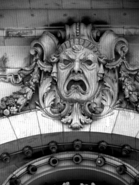 Cutler Majestic Theatre, Tremont Street, Boston, MA Majestic Theatre, Marble Bust, Monster Face, Face Illustration, Dreamcore Weirdcore, The Revenant, Architectural Antiques, Door Knocker, Classical Art