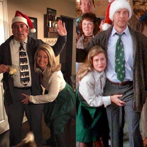 Christmas Vacation Outfit Ideas, Christmas Vacation Outfits, Christmas Vacation Party Costumes, Christmas Vacation Movie Costumes, Christmas Family Costumes, Couples Christmas Costumes, Clark And Ellen Griswold Costume, Christmas Vacation Halloween Costumes, Christmas Vacation Photo Shoot