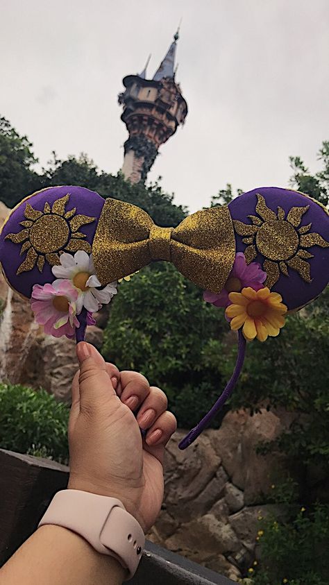 Rapunzel Disney Ears Diy, Tangled Minnie Ears, Disneyland Ears Diy, Disney Character Ears, Tangled Ears Disney, Disney Mickey Ears Diy, Disney Diy Ears, Rapunzel Disney Ears, Tangled Disney Ears