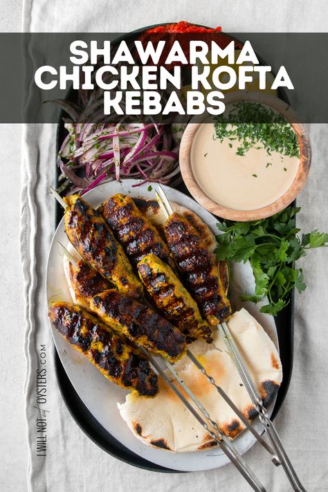 Ground Chicken Shawarma, Kofta Recipe Chicken, Chicken Kofta Kebab, Chicken Kafta, Chicken Kofta Recipe, Beef Kofta Recipe, Middle Eastern Recipes Arabic Food, Seekh Kebab Recipes, Beef Kofta