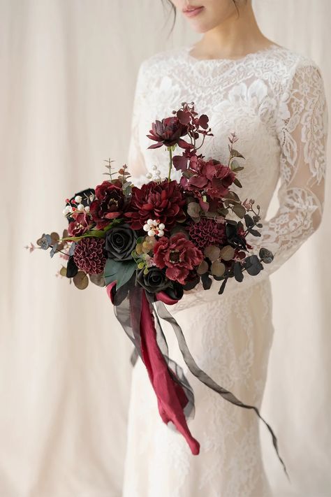 Prom Props, Vintage Wedding Ceremony, Bridal Bouquet Bridesmaid, Toss Bouquet, Bouquet Ribbon, Burgundy Dahlia, Boutonnieres Prom, Bouquet Bridesmaid, Wedding Flower Packages