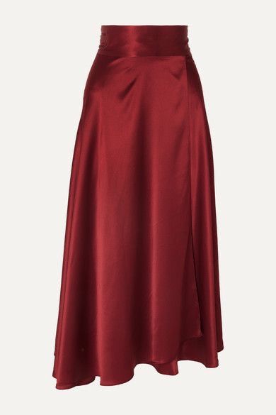 Bridesmaid Dresses Ideas, Wrap Midi Skirt, Sequence Work, Dresses Ideas, Red Skirts, Satin Skirt, Sergio Rossi, Silk Skirt, Looks Vintage