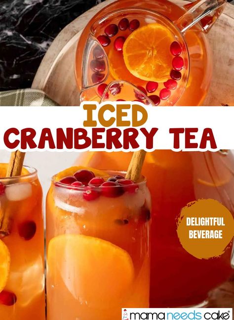 This easy Cranberry tea recipe is made with simple ingredients and has lots of flavor. This delightful beverage is made with green tea, cranberry juice, orange juice, and warm and cozy spices.   This iced cranberry tea is a great and easy recipe to serve during the winter and holiday season because of its cranberry flavor and cinnamon and clove spices. Sugar Plum Iced Tea, Recipes Using Cranberry Juice, Cranberry Iced Tea, Starbucks Cranberry Orange Refresher, Cranberry Iced Tea Recipe, Canned Cranberry Juice, Cranberry Juice Drinks, Cranberry Orange Tea, Orange Peel Tea