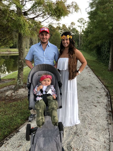 Couple Costumes With Baby, Forest Gump Halloween Costumes, Forest Gump Costumes, Family Of 3 Halloween Costumes Baby Boys, Forest Gump Family Costume, Lieutenant Dan Costume, Forest Gump Couple Costume, Costume Ideas From Movies, Forest Gump And Jenny Costume Diy