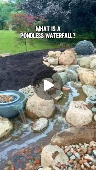 TEAM Aquascape on Instagram: "💧 A Pondless Waterfall is simply a re-circulating waterfall or stream without the presence of a pond! The waterfall works by pumping water contained in a large, in-ground reservoir up and through the Waterfall Spillway, allowing the water to flow back down into the reservoir. This simple recirculation system requires very little maintenance, is easy to install, and ideal for families with young children or pets that love to play in water! Tag someone who needs a Pondless Waterfall in their yard! 💦

#waterfall #waterfeature #water #inspiration #outdoors #nature #pondlesswaterfall #garden" Yard Waterfall, Stream Waterfall, Water Inspiration, Pondless Waterfall, A Pond, Tag Someone Who, Tag Someone, Water Features, Koi