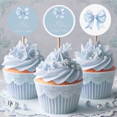 Love Shack Cupcake Toppers Blue Toile First Birthday Printable Decor, Blue Floral Cake Toppers - Etsy Blue Floral Cake, First Birthday Cupcakes, Floral Cake Topper, Blue Cupcakes, Blue Desserts, Love Shack Fancy, Blue Toile, Blue Florals, Birthday Treats