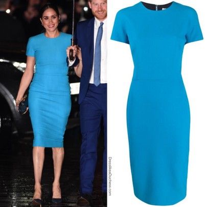 Megan Markle Blue Dress, Megan Markle Dress, Megan And Harry, Blue Off Shoulder Dress, Meghan Style, Outfit Tutorial, Meghan Markle Outfits, Pencil Midi Dress, Duchess Meghan