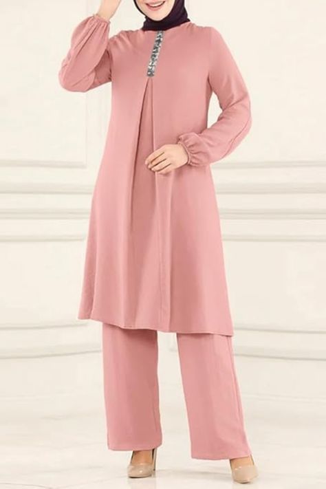 ODIZLI Abayas Dress For Women Muslim Long Sleeve Loose Top Pants 2 Pcs Dubai Islamic Muslim Women Matching Sets New Design Tops For Muslims, Model Tops For Muslims, Islamic Tops For Women, Pink Tunic Sets For Eid, Muslim Girls Top Design Latest, Dress Pro, Beach Kaftan Dress, Long Top Dress, Long Sleeve Sequin Top