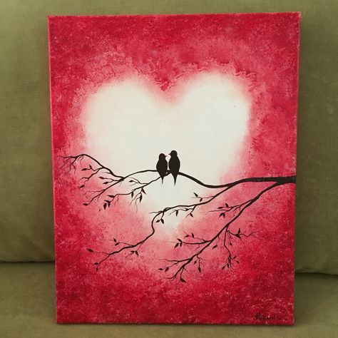 For our niece, Jenny, married on St. Valentine's Day فن الرسم بالمسامير, Love Canvas Painting, Valentines Day Drawing, Valentines Watercolor, Painting Ideas For Beginners, Easy Canvas, Simple Canvas Paintings, Cute Canvas Paintings, Easy Canvas Art