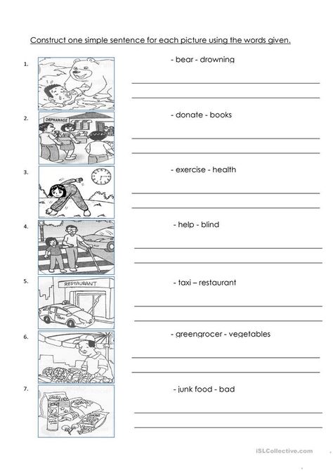 Sentence Construction - English ESL Worksheets for distance learning and physical classrooms Sentence Construction Worksheets, Sentence Structure Worksheets, Sentence Making, Adding Worksheets, Advance English, Main Idea Worksheet, Problem Solving Worksheet, Cartoon Tutorial, Sentence Construction