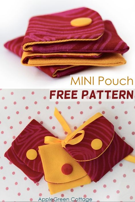 Mini fabric pouch with free pattern - This is an easy tutorial that also gives you a free PDF template to sew. For when you need something really small, a cute little pocket which can be added to your key or become a doll-sized handbag, or you can use it as a holder for tiny gifts, like I did this time! #sewingtutorial #freepattern #sewingpattern #snaps #easyproject Geocache Swag, Diy Pouch, Holiday Hand Towels, Doll Bag, Sewing Projects Free, Mini Diy, Pouch Sewing, Fabric Pouch, Free Sewing Pattern