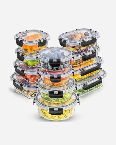 12 Airtight, Freezer Safe Food Storage Containers with Lids Glass Meal Prep Containers, Large Food Storage Containers, Glass Meal Prep, Glass Containers With Lids, Glass Storage Containers, Food Storage Container Set, Airtight Food Storage, Airtight Food Storage Containers, Kitchen Storage Containers