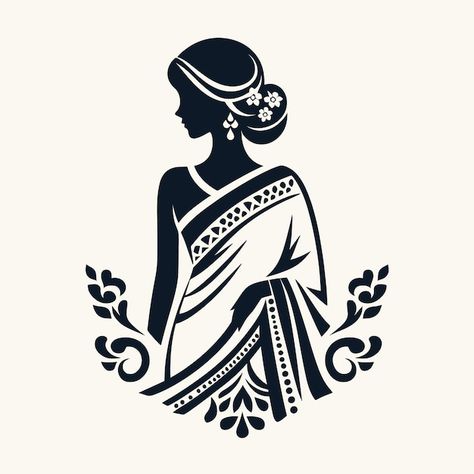 Vector saree with women figure clothing ... | Premium Vector #Freepik #vector #woman #fashion #beauty #boutique Jappenes Art, Logo Design Ideas Fashion Clothing, Mehendi Sketch, Flex Background, Japanese Ornament, Iphone Wallpaper Violet, Clothing Logo Design, Alpona Design, Monochromatic Art