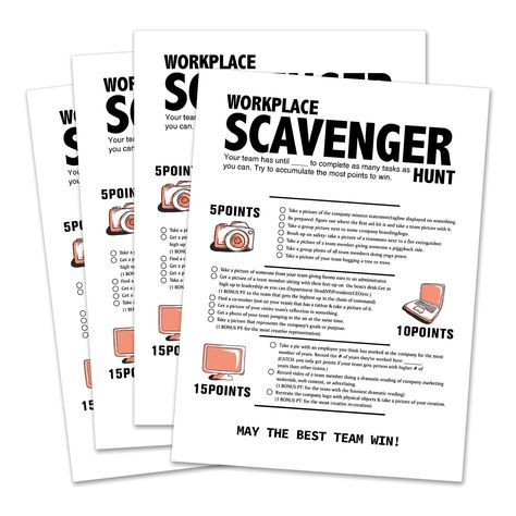 PRICES MAY VARY. This is an office party theme game, including 1 workplace scavenger hunt guide card, 15 workplace scavenger hunt cards, the size is 8X11 inches. HOW TO PLAY: -The competition is suitable for multiple teams to participate, and each team can have 5-10 participants. -Each team chooses one person to be a "recorder" to fill in the activity sheet as well as take cell phone pictures or video to. -Teams will attempt to complete tasks on the activity sheet before the time is up!The team Housekeeping Week Games, Workplace Scavenger Hunt, Office Scavenger Hunt, Team Building Games For Work, Team Building Games For Adults, Group Ice Breaker Games, Office Themed Party, Work Team Building, School Scavenger Hunt