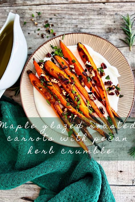 Big title for a simple (Thanksgiving) side dish. Looking for a last minute side dish recipe? Look no further! These roasted carrots are so flavorful and yet super easy to make. Want to bump it up a notch? I put mine on top of whipped ricotta (but goat cheese or feta would be as wonderful). Whip (even by hand) ricotta with a sprinkle of salt (and lemon zest) until smooth and creamy. That's it! #familicious #familiciouskitchen #roastedcarrots #thanksgivingrecipes #holidayrecipes Carrots Whipped Ricotta, Glazed Roasted Carrots, Maple Roasted Carrots, Carrot Dishes, Maple Glazed Carrots, Thanksgiving Servings, Whipped Ricotta, Whipped Goat Cheese, Bump It