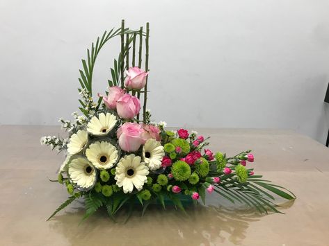 L Shaped Floral Arrangements, Fresh Flower Arrangement, Floral Designs Arrangements, Tropical Floral Arrangements, Tropical Flower Arrangements, Table Flower Arrangements, Altar Flowers, Large Flower Arrangements, Flower Arrangement Designs