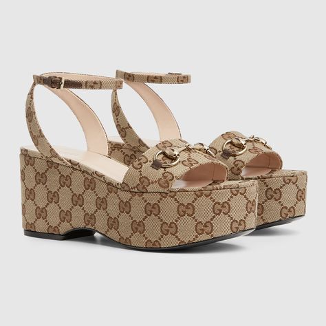 Gucci Women's Horsebit flatform sandal Gucci Platform Sandals, Gucci Sandals, Latest Sandal, Canvas Sandals, T Strap Flats, Mid Heels Pumps, Mid Heel Sandals, Gucci Horsebit, Ankle Strap Wedges