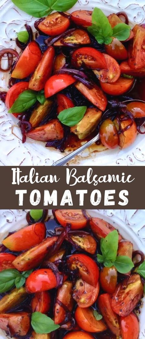 Beef Steak Tomatoes Recipes, Italian Tomato Salad, Tomato Salad Dressing, Balsamic Tomatoes, Balsamic Vinegarette, Balsamic Cherries, Veggie Society, Vinegar Recipes, Balsamic Vinegar Recipes