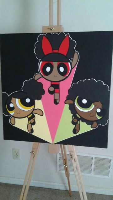 Real Power Puff Girls Black Powerpuff, Drawings Of Love, Cute Drawings Of Love, Power Puff Girls, Hippie Painting, Power Puff, Cute Canvas Paintings, The Powerpuff Girls, Canvas Drawings