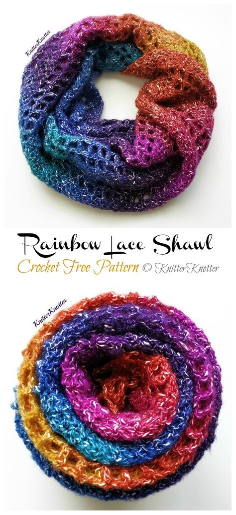 Rainbow Lace Shawl Crochet Free Pattern - Women Lace #Shawl; Free #Crochet; Patterns Shawl Crochet Free Pattern, Color Pooling, Crocheted Shawls, Knit Clothes, Crochet Lace Shawl, Rainbow Laces, Shawl Crochet, Crochet Shawls And Wraps, Finger Knitting