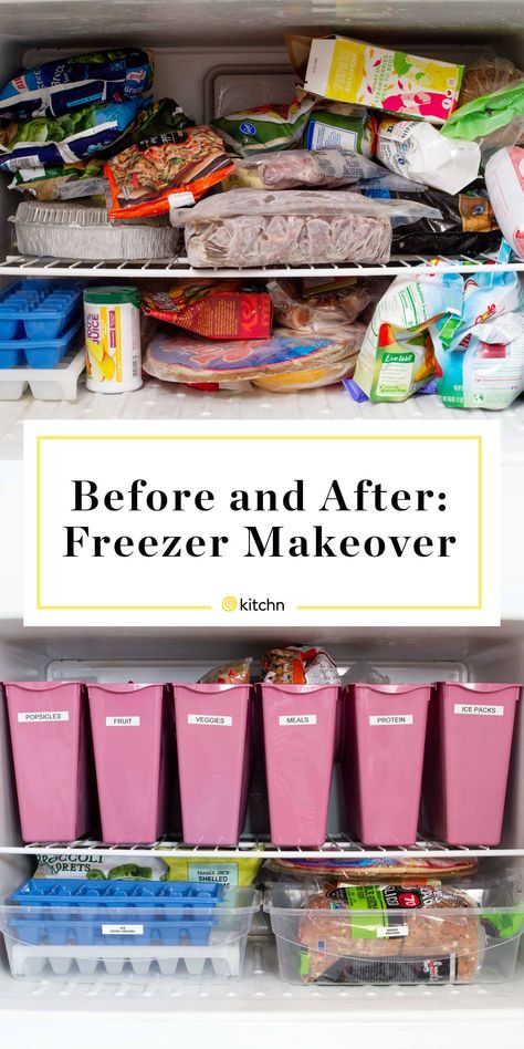 Freezer Organization Hacks, Fridge Organization Top Freezer, Organizing Top Freezer Fridge, Organizing Top Freezer, Single Fridge Organization, Diy Freezer Organization Ideas, Top Freezer Organization Ideas, Freezer Organization Ideas Top, Organization Before And After