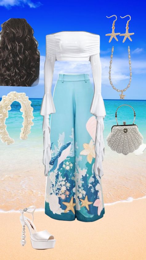 #viral #beach #outfitinspo #inspo #sea #blue #blowup #fyp #fy #whale #fish #sand #pearl Sea Based Outfits, Seacore Outfit, Ocean Inspired Outfits, Under The Sea Outfit, Aquarium Outfit, Mom Mermaid, Ocean Outfits, Soiree Outfit, Whale Fish