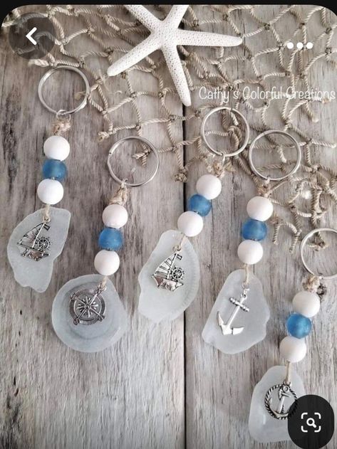 Sea Glass Keychain, New Jersey Shore, Sea Glass Art Projects, Beach Glass Crafts, Coastal Crafts, Nautical Crafts, Sea Jewelry, Camp Crafts, Sea Crafts